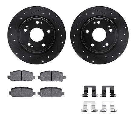 DYNAMIC FRICTION CO 8512-59105, Rotors-Drilled and Slotted-Black w/ 5000 Advanced Brake Pads incl. Hardware, Zinc Coated 8512-59105